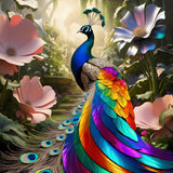 Rainbow Peacock in a Dreamlike Surreal Garden