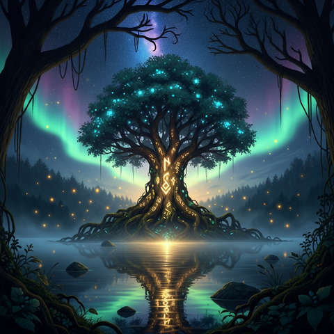 Ancient Rune Tree Mystical Forest Fantasy AI Art