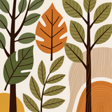 Mid-Century Modern Nature Wall Art – Abstract Trees & Leaves in Earthy Olive, Burnt Orange & Mustard