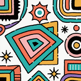 Vibrant Mid-Century Modern Wall Art – Bold Geometric & Starburst Retro Print in Turquoise, Coral & Mustard