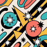 Vibrant Mid-Century Modern Wall Art – Bold Geometric & Starburst Retro Print in Turquoise, Coral & Mustard