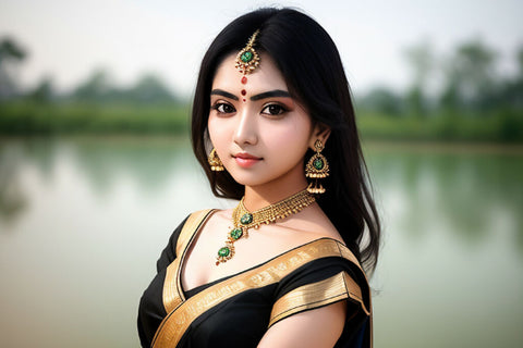 Portrait of a Young Woman in Traditional Saree with Stunning Jewelry