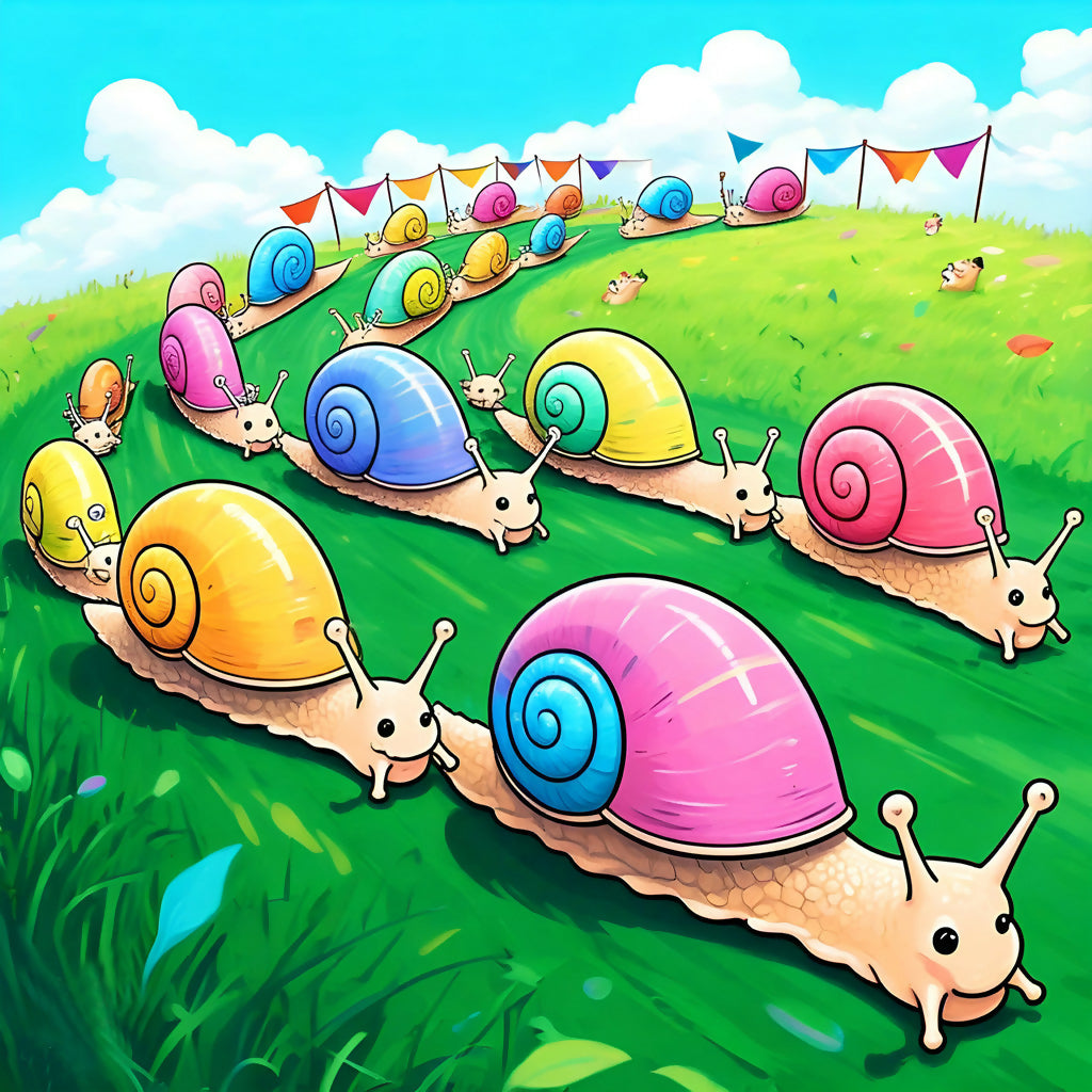Vibrant Snail Racing Delight - Playful AI Artwork