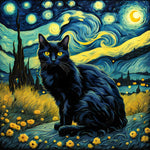 Starry Night Van Gogh Black Cat