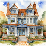 House in watercolor painting abstract