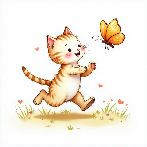 Playful Kitten Chasing Butterfly