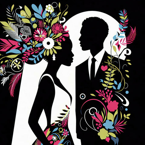 Bride and groom silhouettes illustration copy