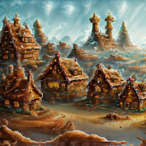 Landscape village mountain wooden huts