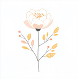 Minimalist Single Flower Line Art with Soft Watercolor Petals