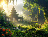 Firefly_An ancient overgrown temple hidden deep in the jungle, moss-covered stones, golden su 195314
