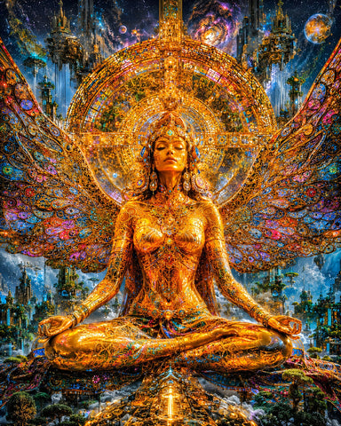 The Golden Sovereign - Goddess Vedic Futurism Surreal AI Art