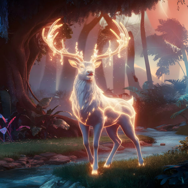Magical, Deer, animal, art, surreal, landscape, realistic, glowing