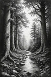 10 Mystic Forest Pathways: High-Res Monochrome Illustrations