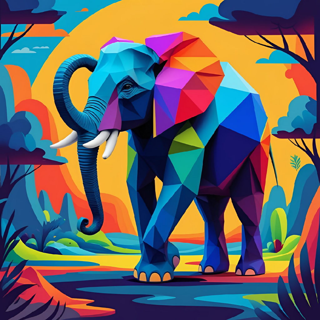 Geometric Elephant Artwork - Colorful Polygonal Animal Illustration