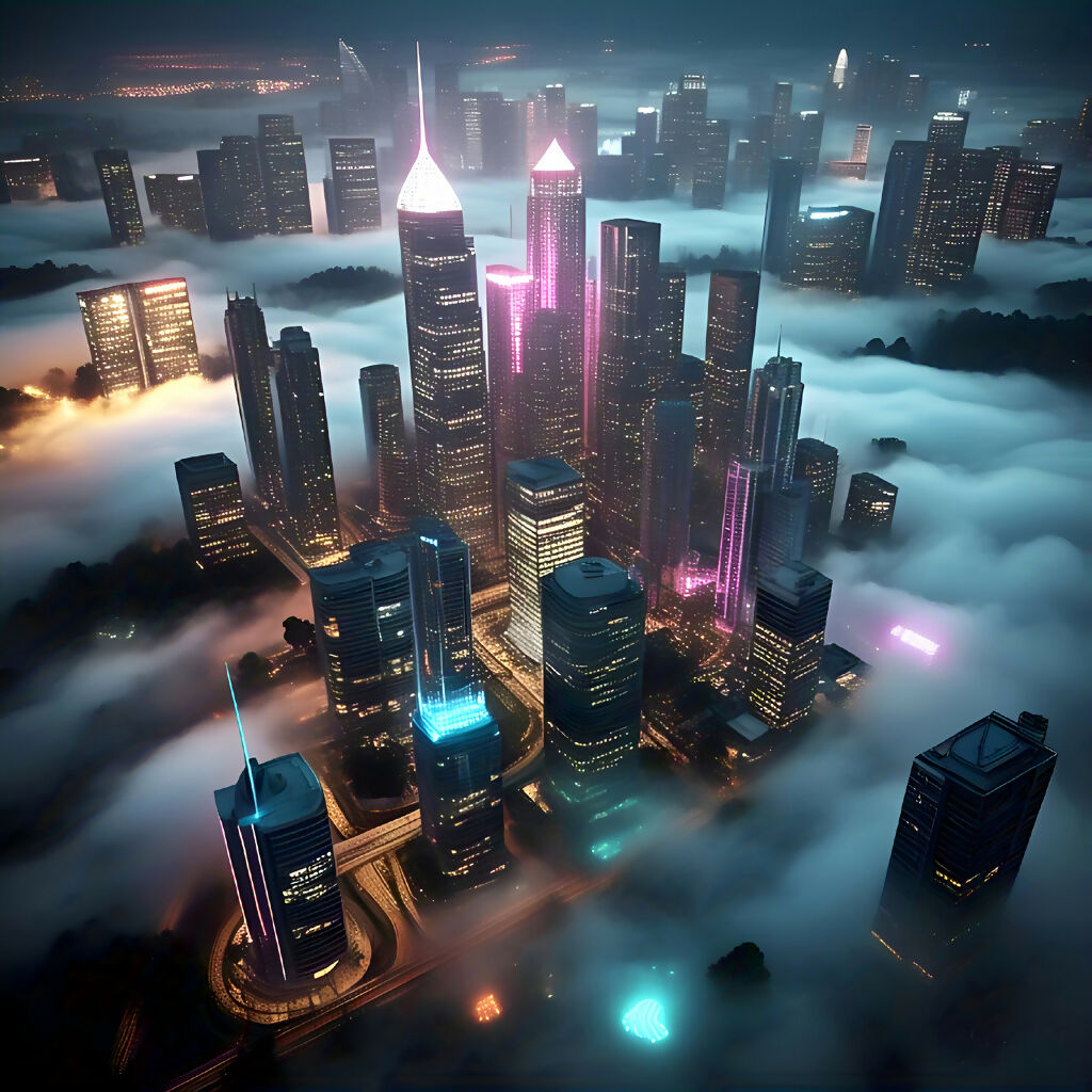 Neon Skyline Reverie – Architecture AI Art | Futuristic Cityscape i...