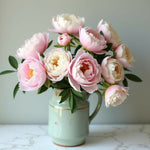 Pastel Peony Bouquet in Vintage Vase Art