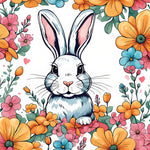 Rabbit surrounded by flowers copy