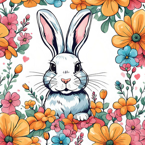 Rabbit surrounded by flowers copy