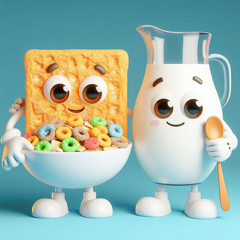 Best friends - milk and cereals 3d illustration copy