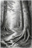 10 Mystic Forest Pathways: High-Res Monochrome Illustrations