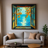 Mediterranean Lemon Breeze – Watercolor Coastal Window View Painting