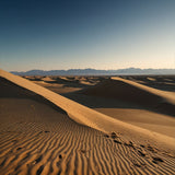 A vast desert with rolling sand dunes under a clear blue sky (2)