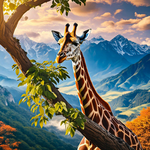 giraffe with landscape background 