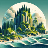 Coastal cliffs stand tall against the crashing waves