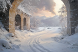 Warm and snowy winter landscape