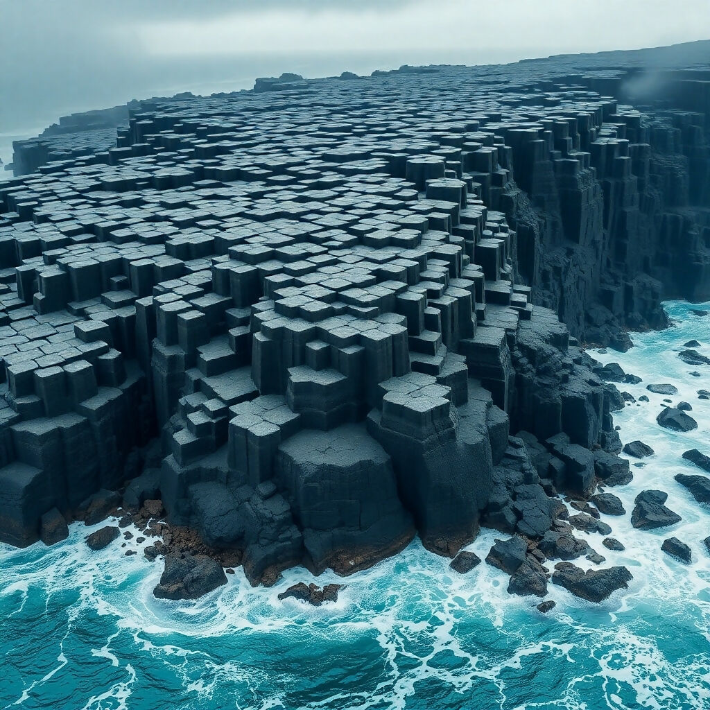 Basalt Rocks Geometric Basalt Columns: Geometric Volcanic Cliffs Meet Turquoise Ocean
