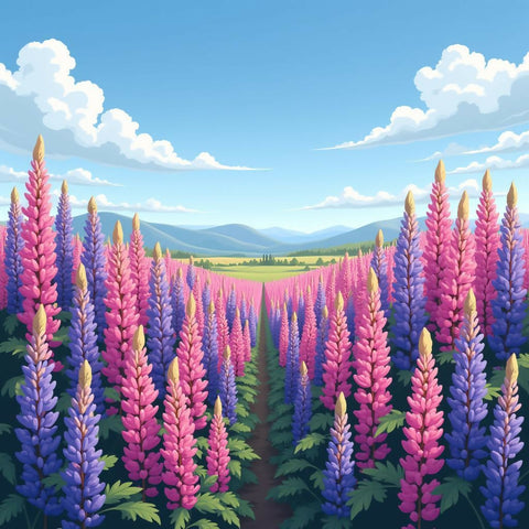 Lupine Field Under Blue Sky Art