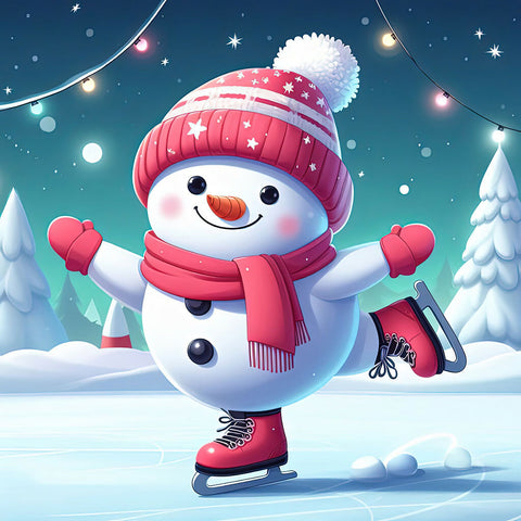 Cute snowman ice skating illustration copy