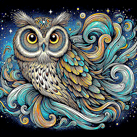 Mystical Owl in Swirling Patterns