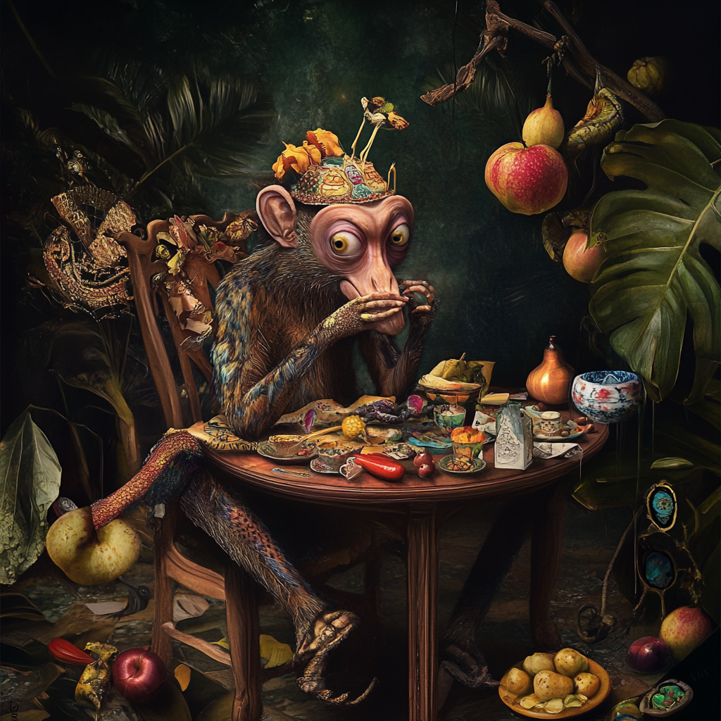 The Simian Symposium – Surreal Banquets of Brilliant Apes | AI Art Set
