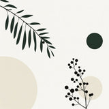 Abstract Botanical Branches with Geometric Circles in Beige & Black