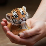 Nature's Gentleness: A Small Tiger Comforted by Human Hands