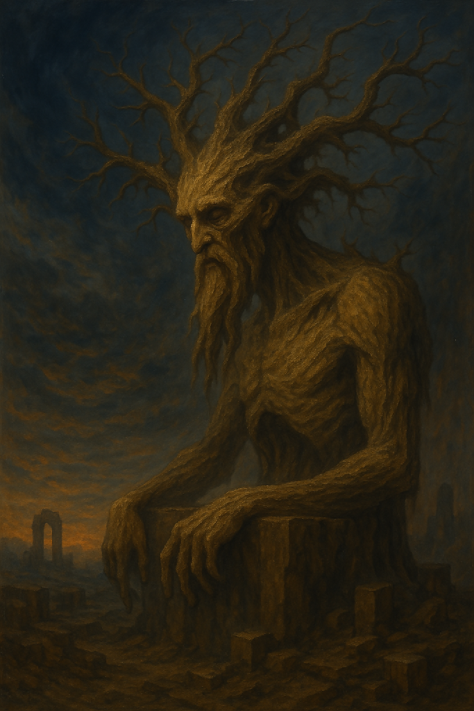 The Last Tree God Painting – Surreal Nature Deity in Apocalyptic La...