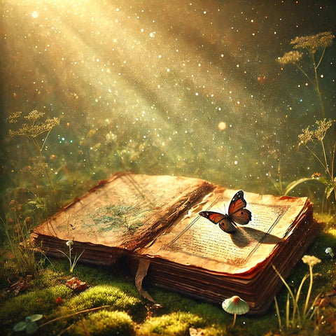 Magic book abandoned in a meadow