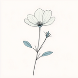 Minimalist Single Flower Line Art with Soft Watercolor Petals