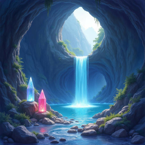 Mystical Cave with Hidden Waterfall