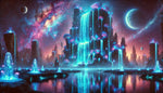 DALL·E 2024-11-05 06.54.06 - A breathtaking extraterrestrial landscape featuring a radiant waterfall cascading from a towering alien cliffside, glowing with bioluminescent hues in