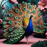 Rainbow Peacock in a Dreamlike Surreal Garden