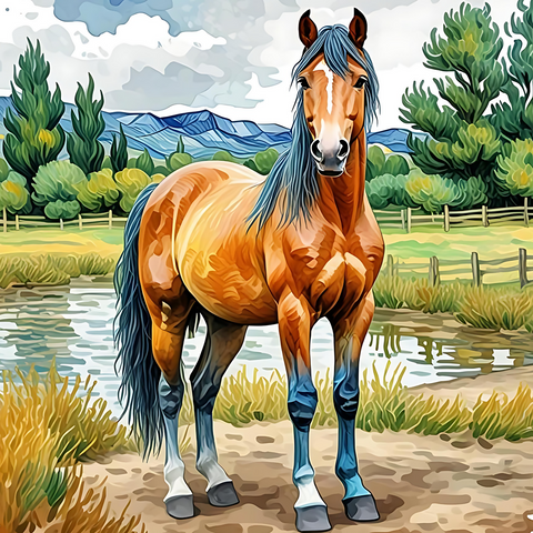 Colorful Horse in Nature - Stunning Watercolor Art Print