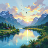 “Golden Valley River Home – Premium Scenic Wall Art”