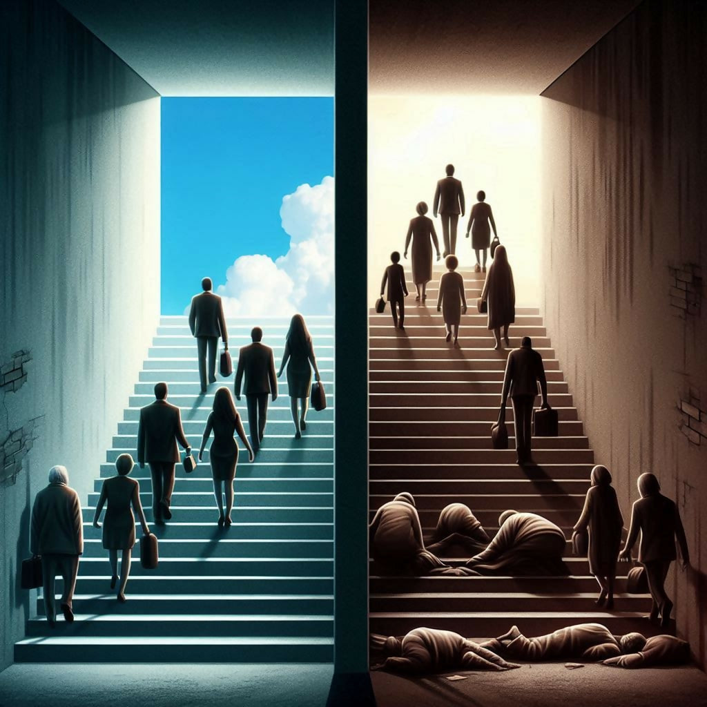 Humanity Divided Stairways of Social Divide: Wealth vs Poverty - AI-Generated Art