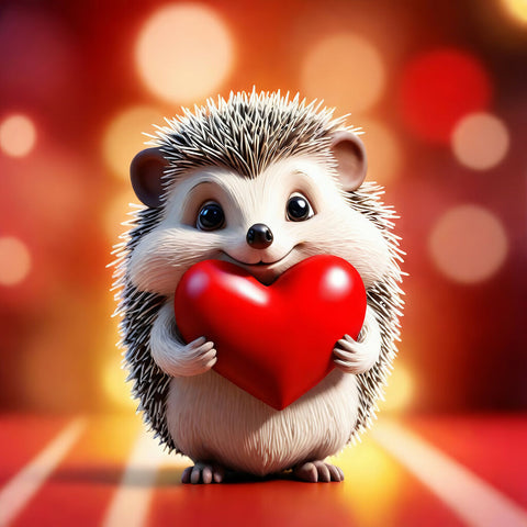 A cute hedgehog holding a heart