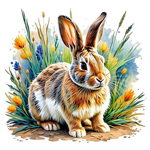 Cute Colorful Rabbit in Nature - Watercolor Art Print