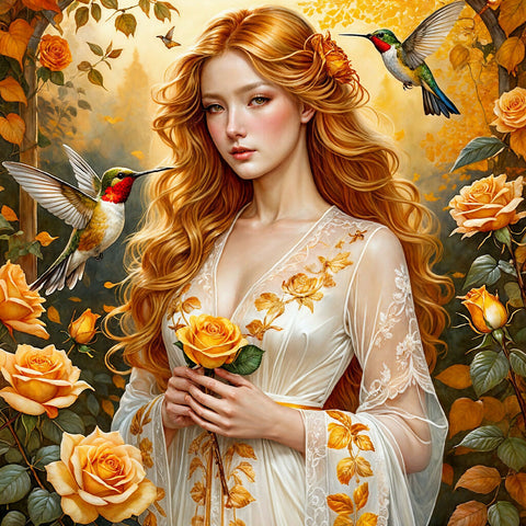 Lady with yellow rose