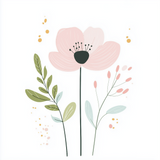 Minimalist Single Flower Line Art with Soft Watercolor Petals
