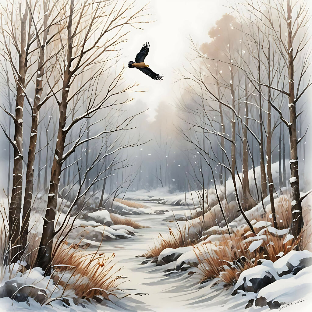 Winter Forest Snow Watercolor Landscape Art